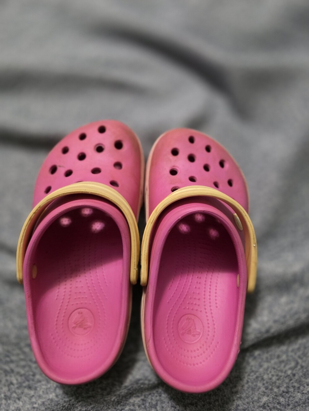 Kids Pink Slip-On Crocs with Yellow Strap